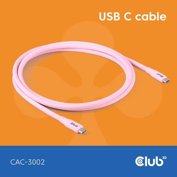 USB-kabel - Club 3D - CAC-3002 - USB4 Gen 3x2 - 2 m - Rosa