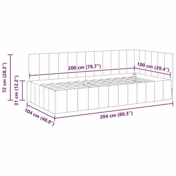 vidaXL Vinkel sängram Gul 100 cm x 200 cm Sammet 42016323