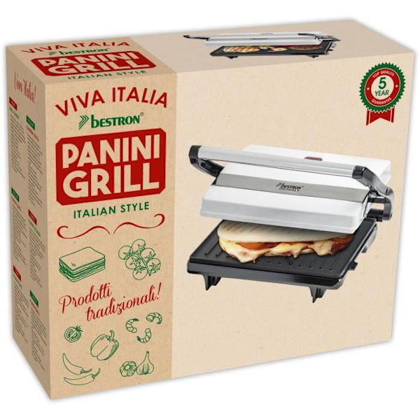 Bestron Multifunktionell Panini Grill Vit 700W APM123W Vit