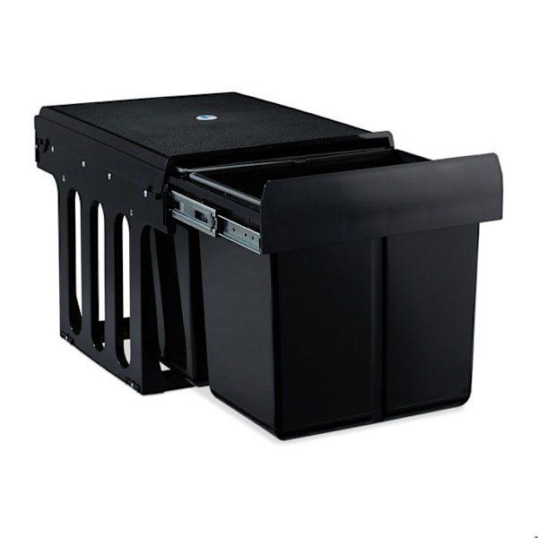 Relaxdays inbyggd skjutbar soptunna, 2 fack, sorteringssystem för under vask, 2x15l, 35,1 x 34,3 x 48 cm, svart svart