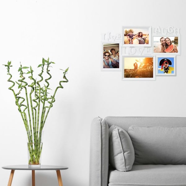 Relaxdays Pälskapsram pêle-mêle 5 fotogalleri väggfotoram Live Love Laugh 3D 31 x 45,5 cm, vit vit svart
