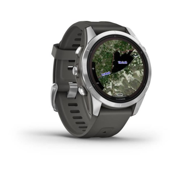 GARMIN - Fenix 7S Pro Solar Edition - Högpresterande ansluten klocka - Stål, Silver med grå rem