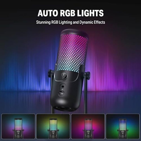 USB-kondensatormikrofon - DONNER - NeoTrack-LX - RGB-belysning - Plug & Play - Klar och livfull ljud Svart färg