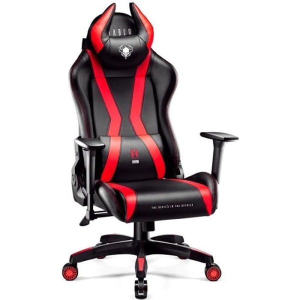 Diablo X-Horn 2.0 Gaming Chair Office Gamer Fåtölj 3D Skai Armstödskudde Lumbar Cousin (svart-röd, XL) Svart röd