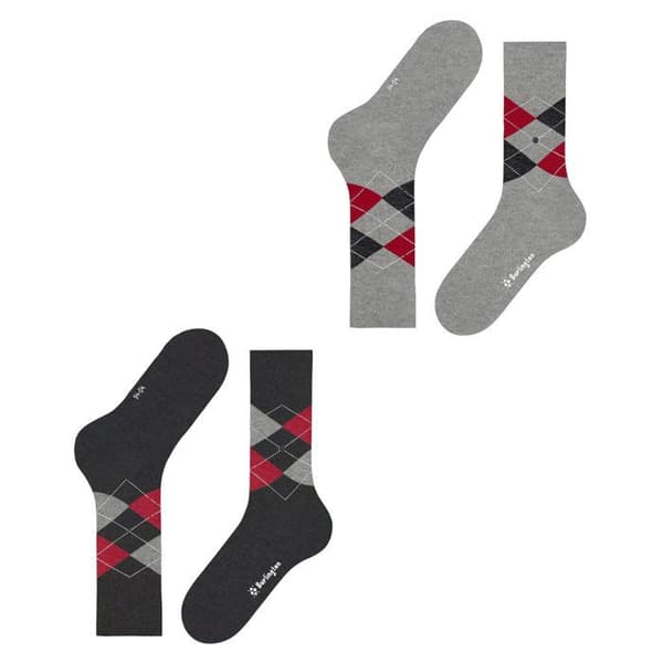 Burlington Strumpor Herr - ,Förpackning med 2,Everyday Argyle SO 2-Pack Svart/grå/röd 40/46