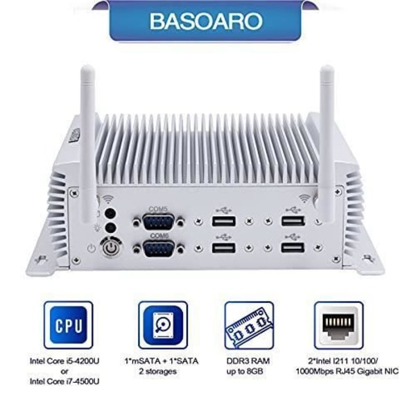 Mini Industrial PC - BASOARO - Core i7 4500U - 8GB RAM - 256GB SSD - Dual LAN - HDMI - VGA - RS232 COM-port