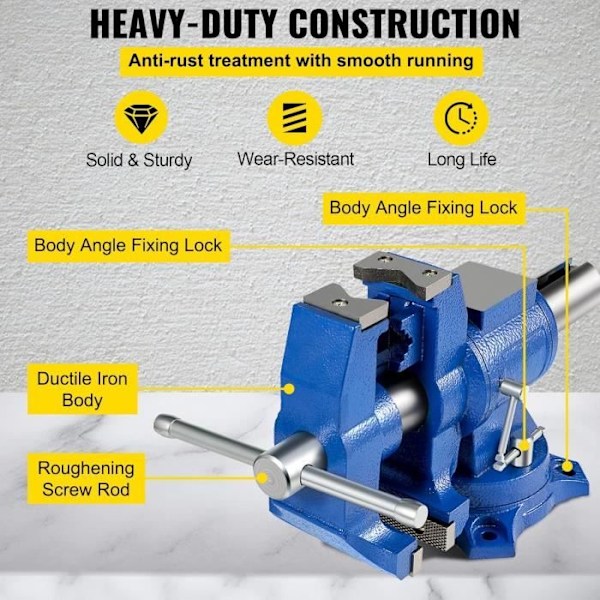 BestEquip Arbetssvarv 152 mm, Bordsvarv 6 Tum Rotationsklämma 360 Grader på Svarv, Bordsvarv med Svängbar Bas