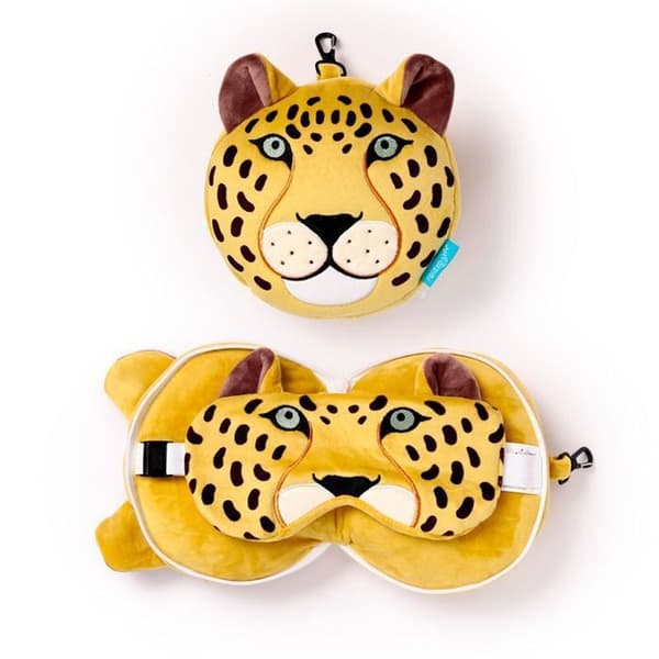 Resefiltkudde 2-i-1 - leopard Puckator Relaxeazzz gul