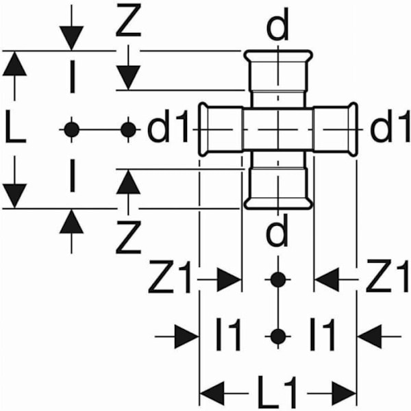 Minskad tvärförbindelse GEBERIT Mapress kolstål offset d=22mm d1=15mm - 21506