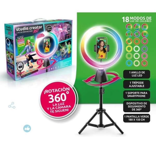 Videoskapande kit med 360° rotation och flerfärgad LED-ljusring - Canal Toys