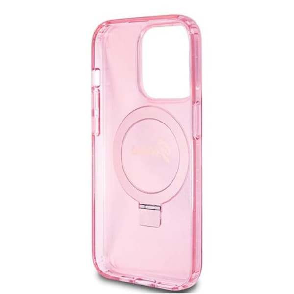 Coque för iPhone 15 Pro Max - Guess Ring Stand Script Glitter MagSafe (GUHMP15XHRSGSP) - Rosa