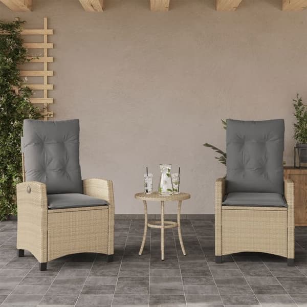 vidaXL Bistroset 3 stycken med kuddar blandning beige flätad plast 365229