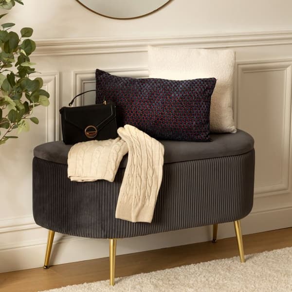 Banc coffre i grått velour Solaro 100x40cm Grå