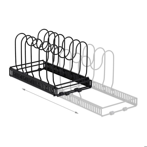 Relaxdays - 10049440 - Organiser för dina grytor/pannor, Utvidgbar, metall, H x B x D: 19 x 59 x 18 cm, Svart svart