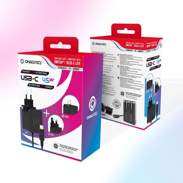 AC-adapterkabel 45W USB C - Oniverse - Snabbladdning - Kompatibel med Switch, PC, Android - 1.5m