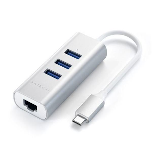 HUB USB Typ-C - Satechi - 3 portar USB 3.0 - Aluminium - Ethernet Gigabit - Plug and Play