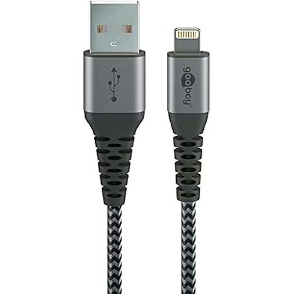 Lightning-kabel - GOOBAY - 49269 - MFi-certifierad - 2 m - Hållbar textil med metallkontakter