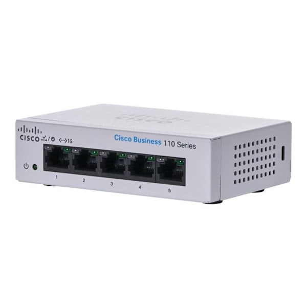 Cisco® Business CBS110-5T-D Unmanaged Switch | 5 GE-portar | Kontor | Strömförsörjning Extern | Begränsad livstidsgaranti Grå
