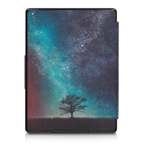 kwmobile eReader Fodral Kompatibel med Kobo Aura H2O Edition 1 - PU Läder Magnetic Flip Cover - Cosmic Tree Blue-Gr