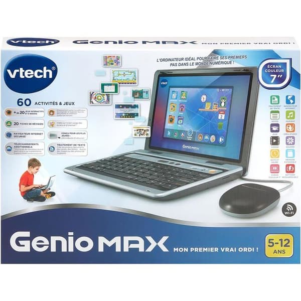 Barndator - VTECH - Genio Max - 7 Tum Skärm - 60 Utbildningsaktiviteter - Föräldrakontroll Metallgrå