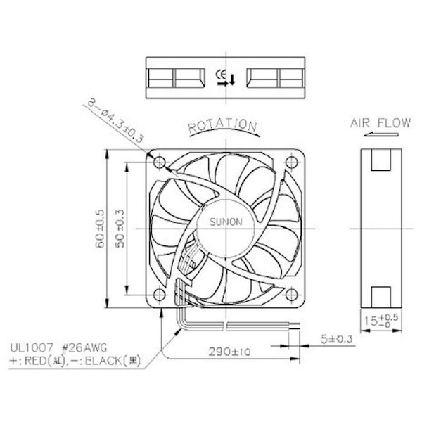 Sunon - MF60152V11000UA99 - Fläkt Fläkt 24V DC 1,8W 60x60x15mm 44,8m/h 4700U/Min 44,8m/h