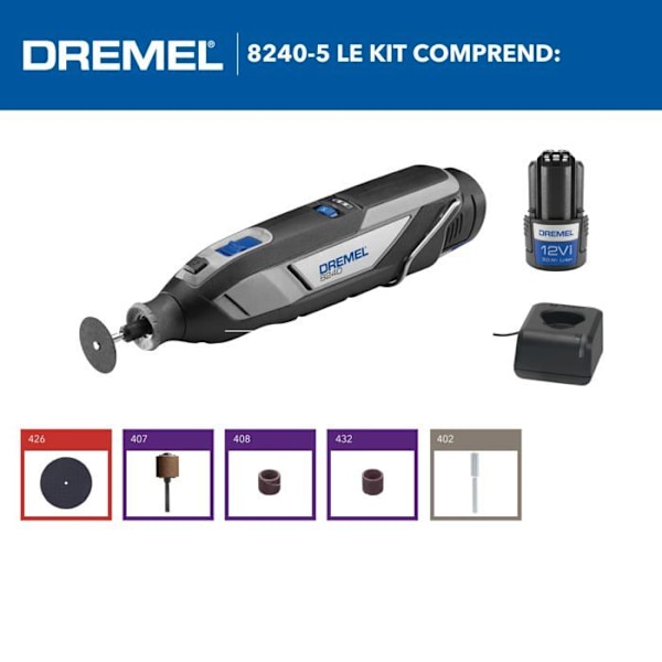 Dremel 8240-5 F0138240JA Sladdlöst multiverktyg + batteri, + laddare, + tillbehör 12 V 2,0 Ah
