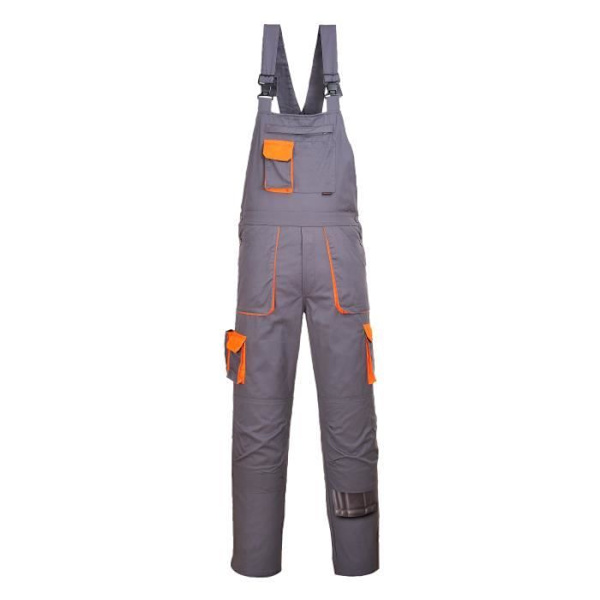 Cotte à Bretelles - PORTWEST - Texo Contrast - Grå med orange fickor - 60 % bomull - 40 % polyester Grå orange fickor M