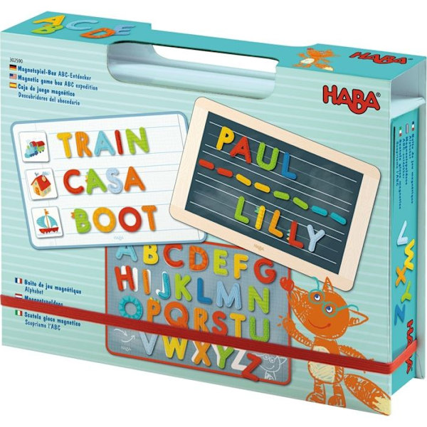 HABA - Magnetic Alphabet Game Box - 147 bitar av magnetiska bokstäver - Pedagogiskt spel för barn i åldrarna 5+