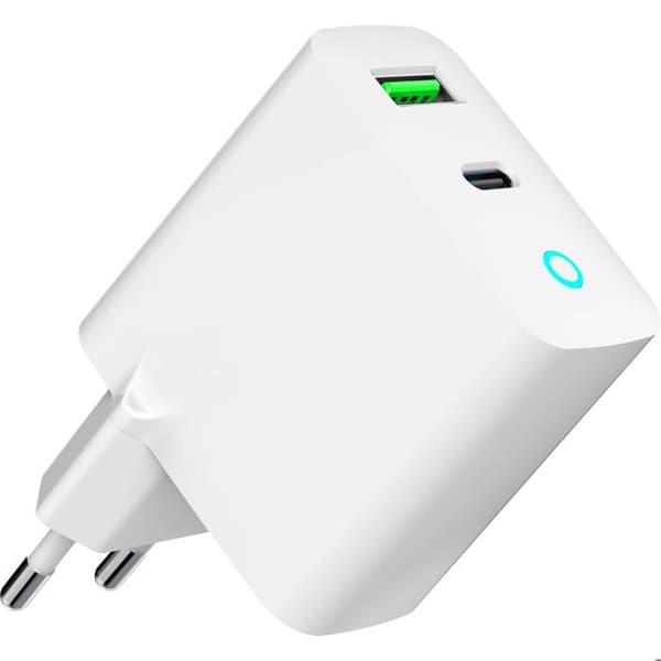 USB-laddare - GEMBIRD - USB-C + USB-A - Snabbladdning - Vit - Kompakt Vit