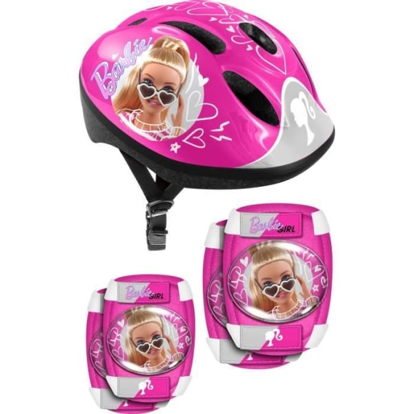Hjälm + Armbåge/Knäskydd STAMP - Barbie - Rosa - Barn