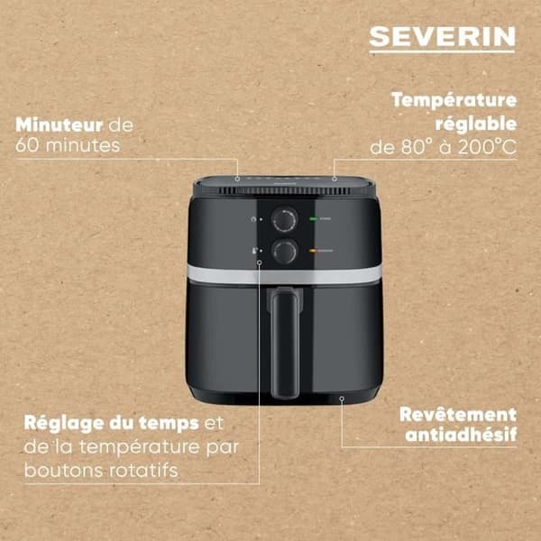 Fritös utan olja SEVERIN - FR2452 - Kapacitet 5L - 8 tillagningsprogram - 1500W Nior / Silver