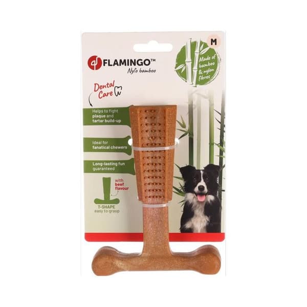 Hundleksak i bambu och nylon med nötköttssmak - Flamingo beige