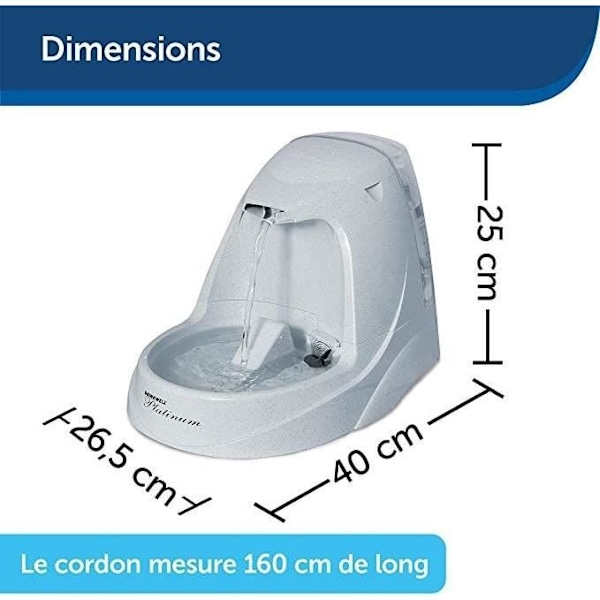 Vattenfontän - PetSafe - Drinkwell Platinum - 5 L - Justerbart flöde - Anti-lukt och bakterier Grå