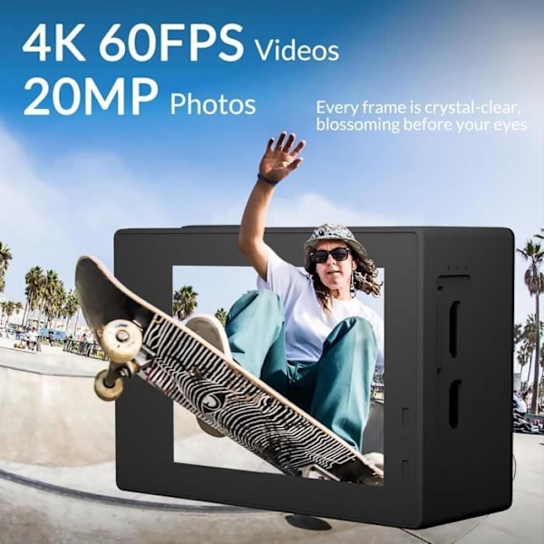 icefox Action Cam 4K Vattentät undervattenskamera 40 m Ultra HD 20 MP 170 grader Ultra Vidvinkel WiFi stabilisering Is med Do