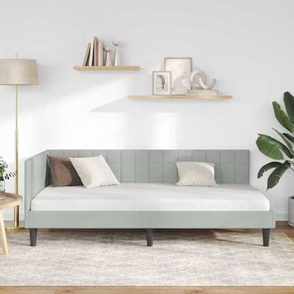 vidaXL Hörnsängram Ljusgrå 90 cm x 200 cm Sammet 42016428