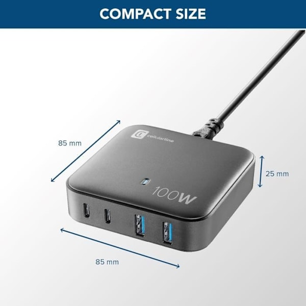 Laddare - Cellularline - Multipower Magnus 100W - 4 portar - Snabbladdning - GaN-teknologi