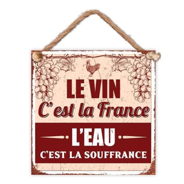 Dekorativ metallplatta - vin är Frankrike - 20 x 20 cm