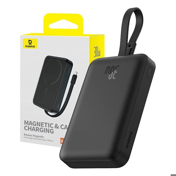 Baseus - Magnetic External Battery Mini (P1002210B113-00) - MagSafe, 2x USB-C, Lightning, 30W, Snabbladdning, 10000mAh - Svart