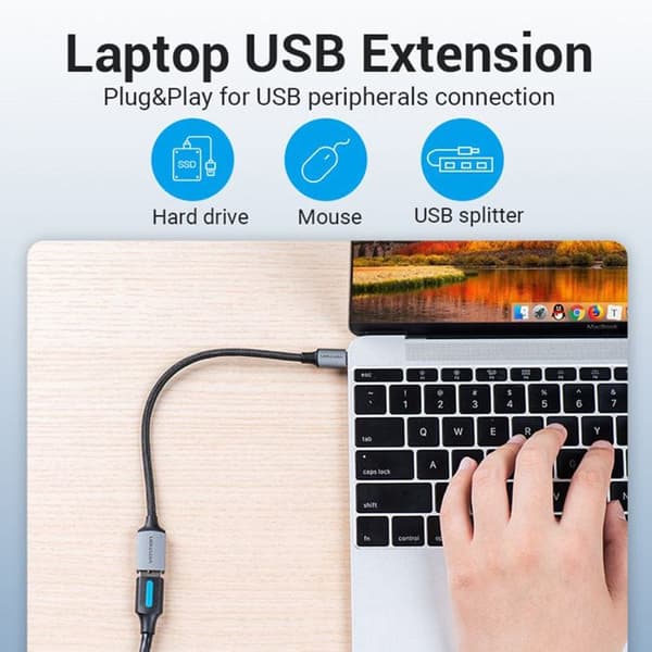 Typ-C till USB 3.0 - VENTION - CCXHB - OTG - Gaming - Flätad bomull