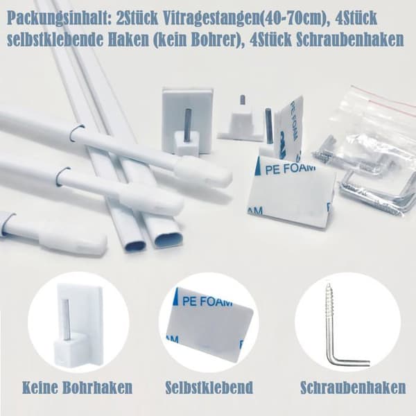 Gardinstång - AIITOMG - Utsträckbar - 40-70 cm - Max belastning 1200 g - Vit