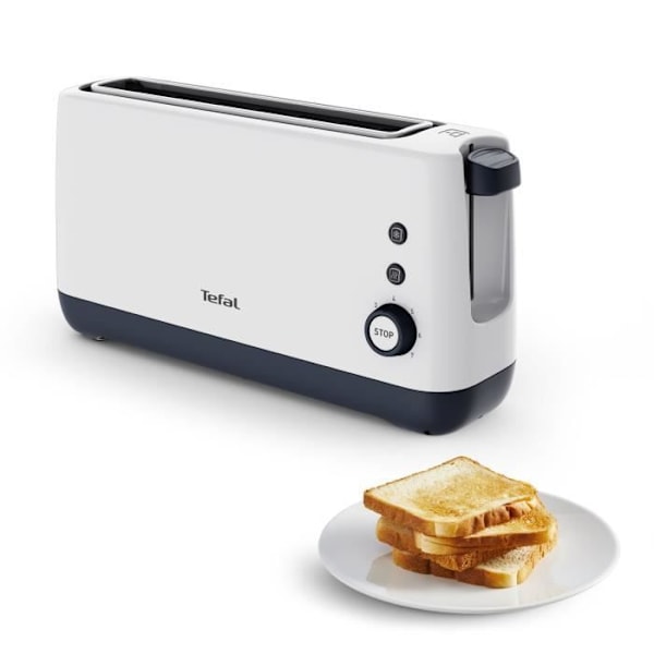 TEFAL Minim Compact brödrost, extra brett spår, 7 bryningsnivåer, Återuppvärmning och avfrostning, Avtagbar smulbricka TL302110 vitt och grått
