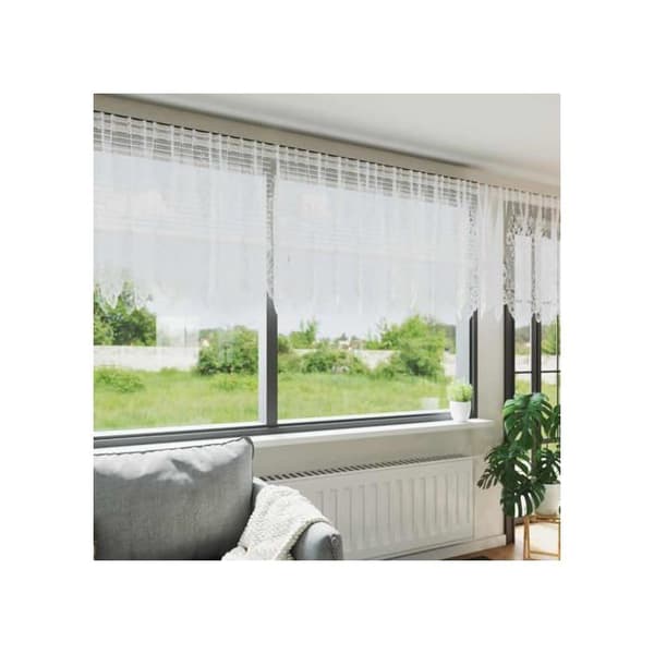 Blommönstrad spetsgardin - vidaXL - 100x500 cm - Vit - Polyester - Ljusfiltrerande - Flexibel installation Vit