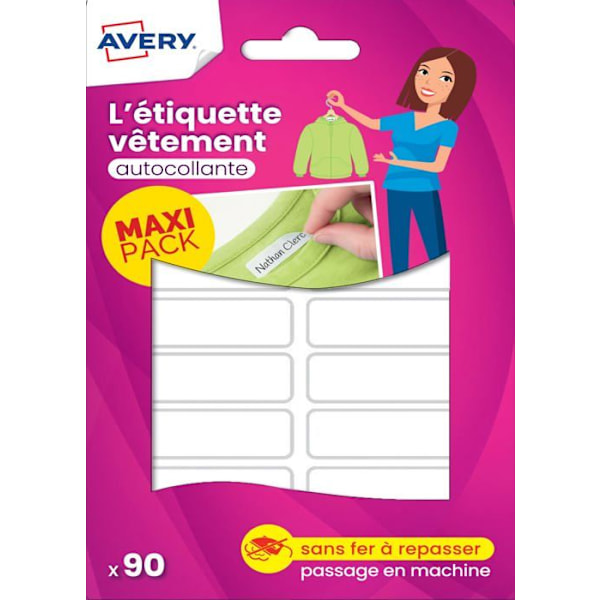 Tracering - märkning av Avery-tyg - ETVET90 - Förpackning med 90 självhäftande etiketter för kläder. Format 45 x 13 mm.