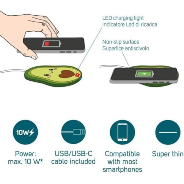 Trådlös Laddare - Legami - VWCHAR0001 - Flerfärgad Avocade - 10W - Qi-kompatibel Flerfärgad