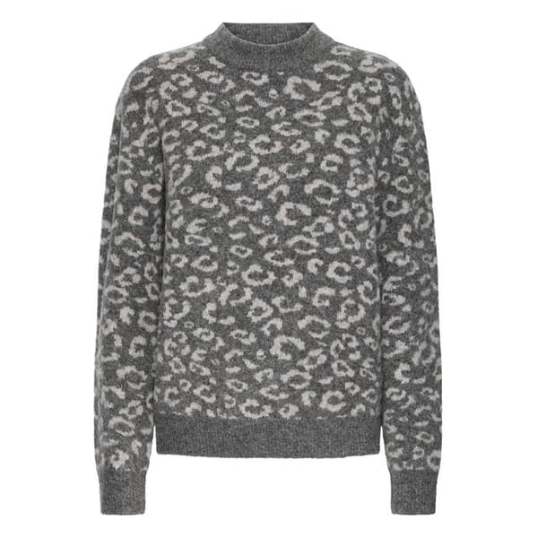 Rundhalsad tröja dam Pulz Jeans Artha grått djur M