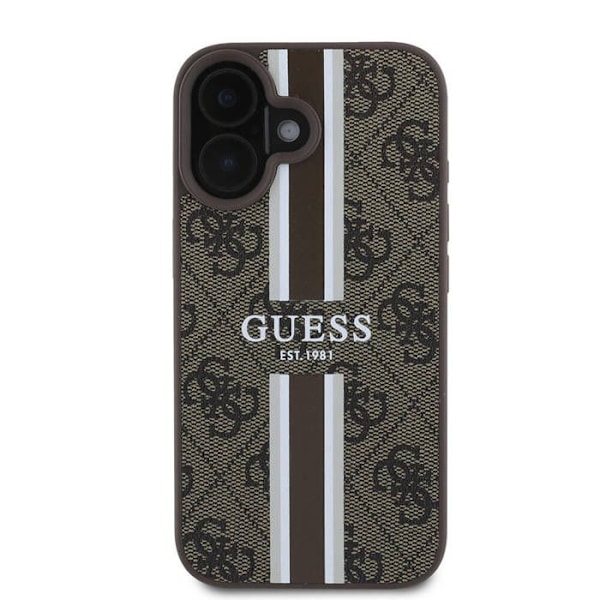 Coque för iPhone 16 - Guess Hardcase 4G Randigt Tryck MagSafe (GUHMP16SP4RPSW) - Brun