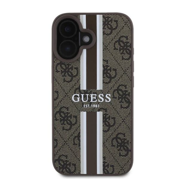 Coque Guess Hardcase 4G Printed Stripes MagSafe för iPhone 16 - Brun Brun
