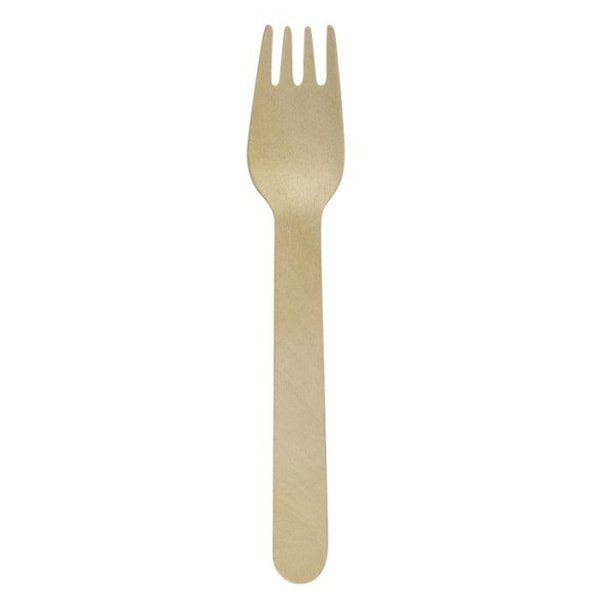 Set med 30 engångs trägafflar 16 cm Fackelmann Move brunt trä