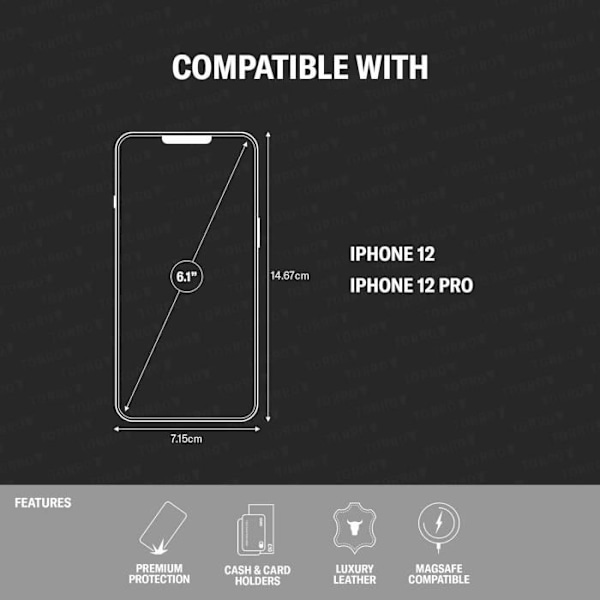 TORRO Flip-fodral kompatibelt med iPhone 12 och iPhone 12 Pro Hölster med vertikal öppning i äkta läder av hög kvalitet med MagSa Svart med röd detalj
