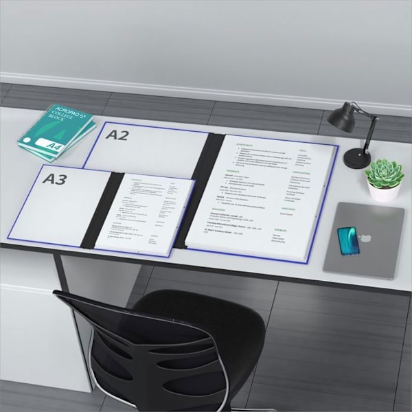 ACROPAQ Teckningskartong A2, B2, A3, A4 - 52 x 72 cm - 2 Elastiska stängningar - Förlängningsbart bakstycke - Förstärkt kartong - Ekologisk FSC - Blå Blå